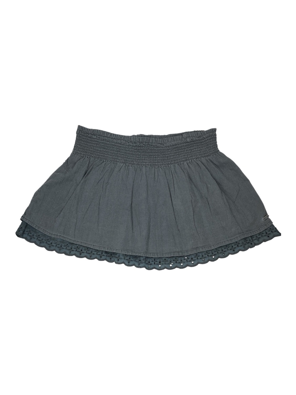 Roxy Black Boho Smocked Eyelet Lace Trim Mini Skirt Cotton Size Large
